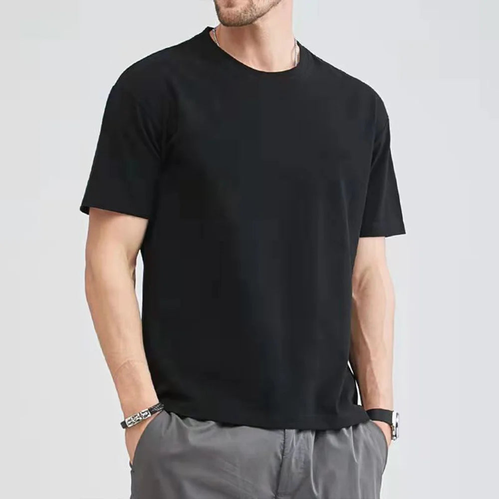 Cotton Short Sleeve T-shirt Men's Women Summer T-shirts Loose Short-sleeved Casual Basic Shirt O Neck Solid Color