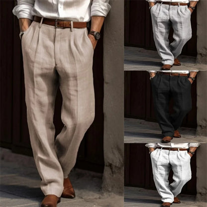 2025 Men's Stand Pocket Casual Linen Pants Solid White Gray Trouser Plus Size 3xl Mens Elegant Fashion Sweatpants Men Streetwear