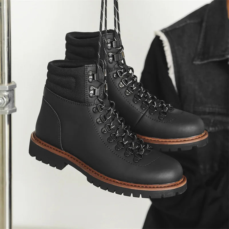 New Handmade Vintage British Men Ankle Boots Military Boots Outdoor Tooling Leather Shoe Business Motorcycle Boots Autumn Winter