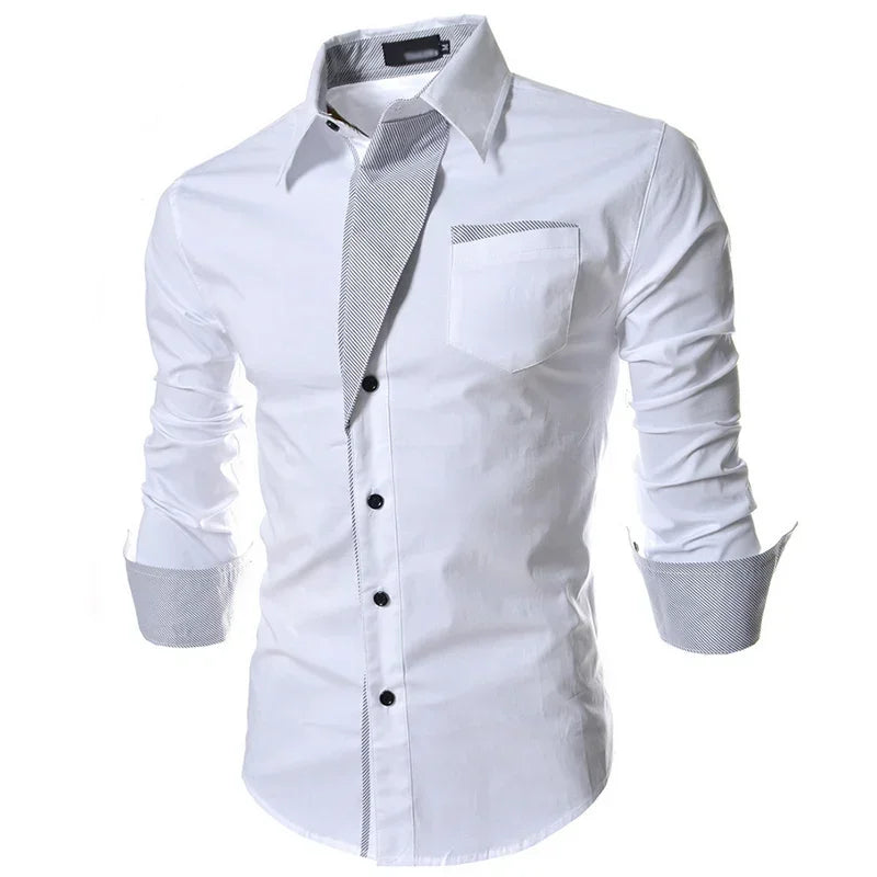 Mens Striped Shirts Business Slim Fit Male Shirt Black White 2025 Long Sleeved Social Clothes Camisa Masculina Vetement Homme