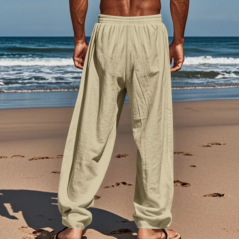 European and American autumn men's hip-hop breathable cotton linen loose casual pants outdoor hiking sports pants