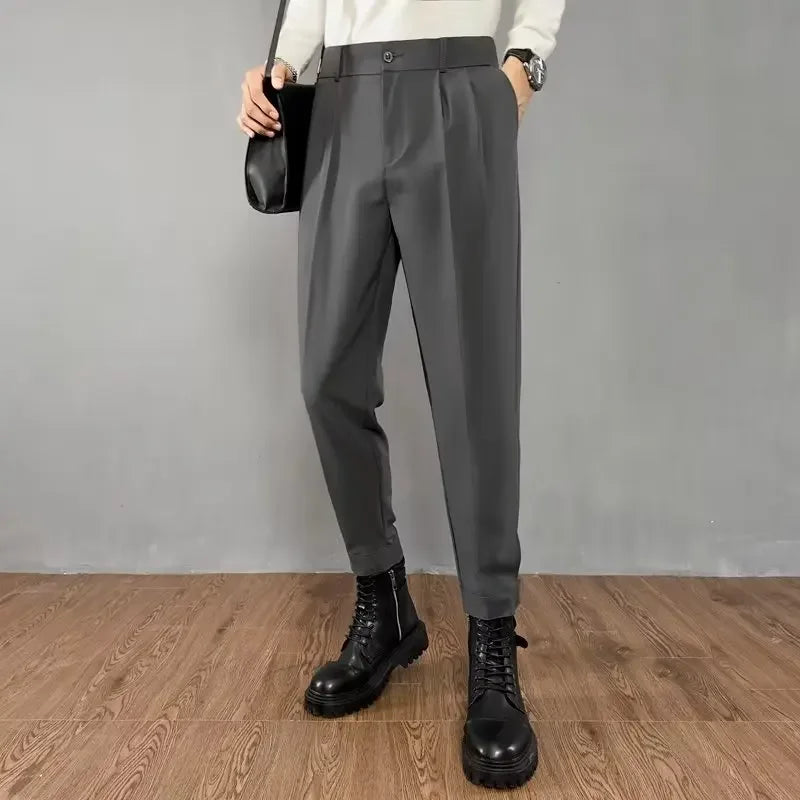 Slim Fit Casual Pants for Men Korean Style Nine-Five Pants Pure Color Versatile Stylish Loose-Fit Trousers for Men