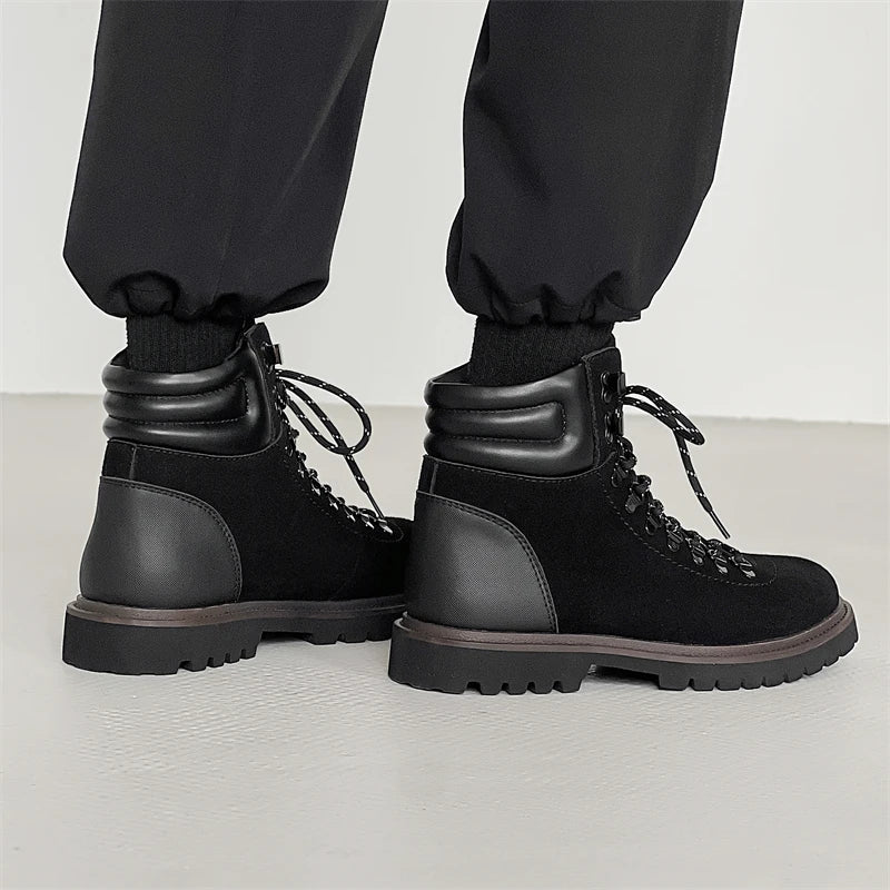 Mens Hiking Boots 2024 Fashion Men's Retro British Style Casual  Lace-Up Comfort Outdoor Trend Men's Platform Motorcycle Boots