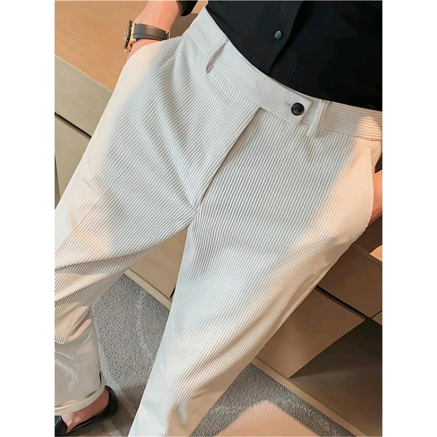 Thickened Corduroy Men's Formal Trousers Winter Business Style Casual Pants Slim Fit British Style Small Footed Pants