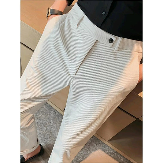 Thickened Corduroy Men's Formal Trousers Winter Business Style Casual Pants Slim Fit British Style Small Footed Pants