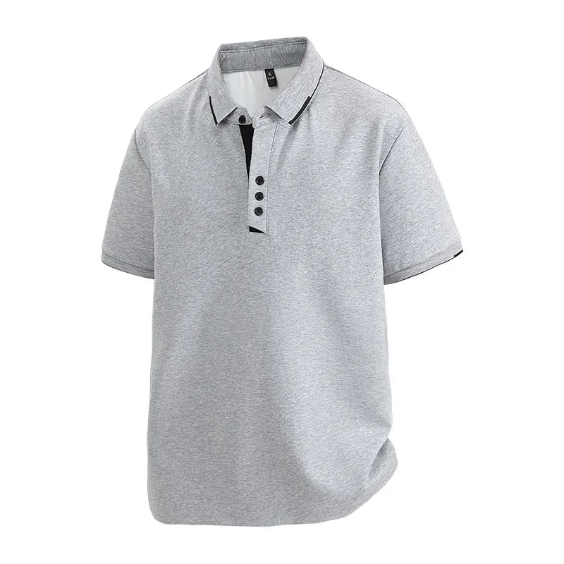 Plus Size 7XL 8XL Summer Elegant T Shirt Men Short Sleeve Turn Down Collar 95% Cotton Soft Solid Color Tops Tee Men T-shirt