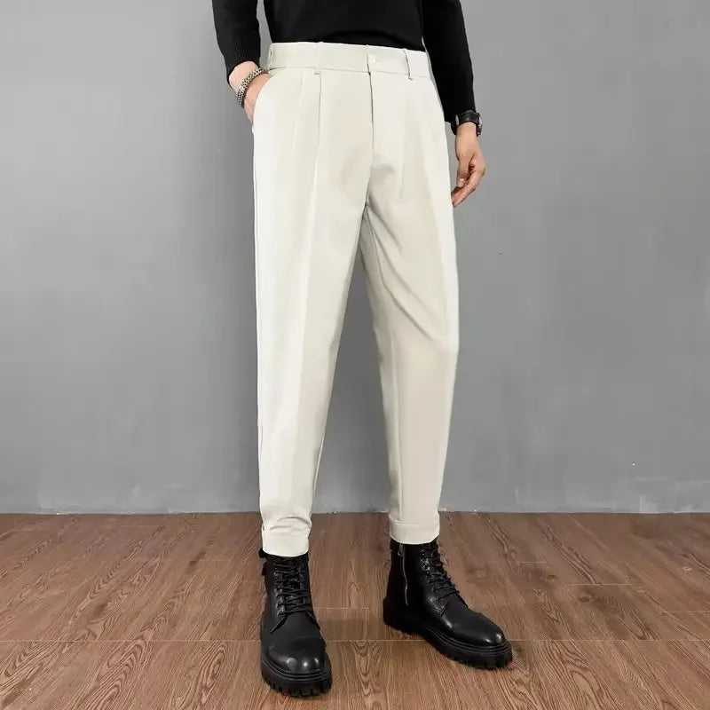 Slim Fit Casual Pants for Men Korean Style Nine-Five Pants Pure Color Versatile Stylish Loose-Fit Trousers for Men