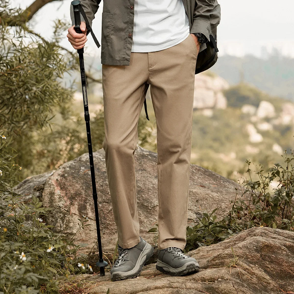Autumn Men's Stretchable Pure Cotton Outdoor Casual Pants Simple Luxury Wear-Resistant Versatile Fashionable Straight-Leg Trouse