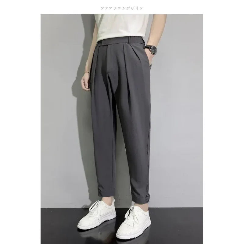Men's Casual Slim Fit Trousers Nine Points Smooths Your Silhouette Spring Summer Suit Pants Loose Fit Other Material
