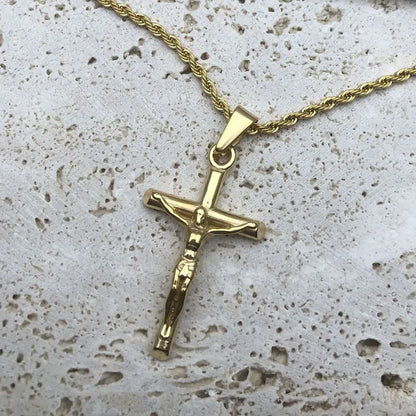 Hiphop Jesus Cross Pendant Rope Chains Men Stainless Steel Jesus Christ Jewelry UK Crucifix Necklace Accessories Religious Gifts