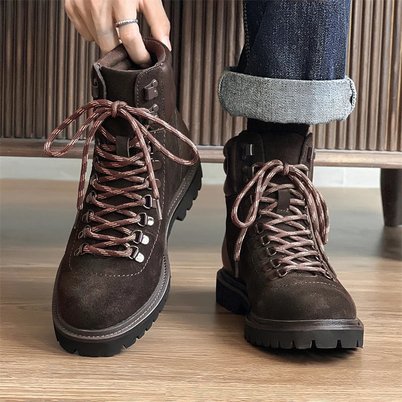Mens Hiking Boots 2024 Fashion Men's Retro British Style Casual  Lace-Up Comfort Outdoor Trend Men's Platform Motorcycle Boots