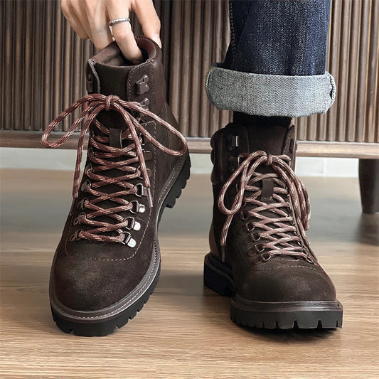 Mens Hiking Boots 2024 Fashion Men's Retro British Style Casual  Lace-Up Comfort Outdoor Trend Men's Platform Motorcycle Boots
