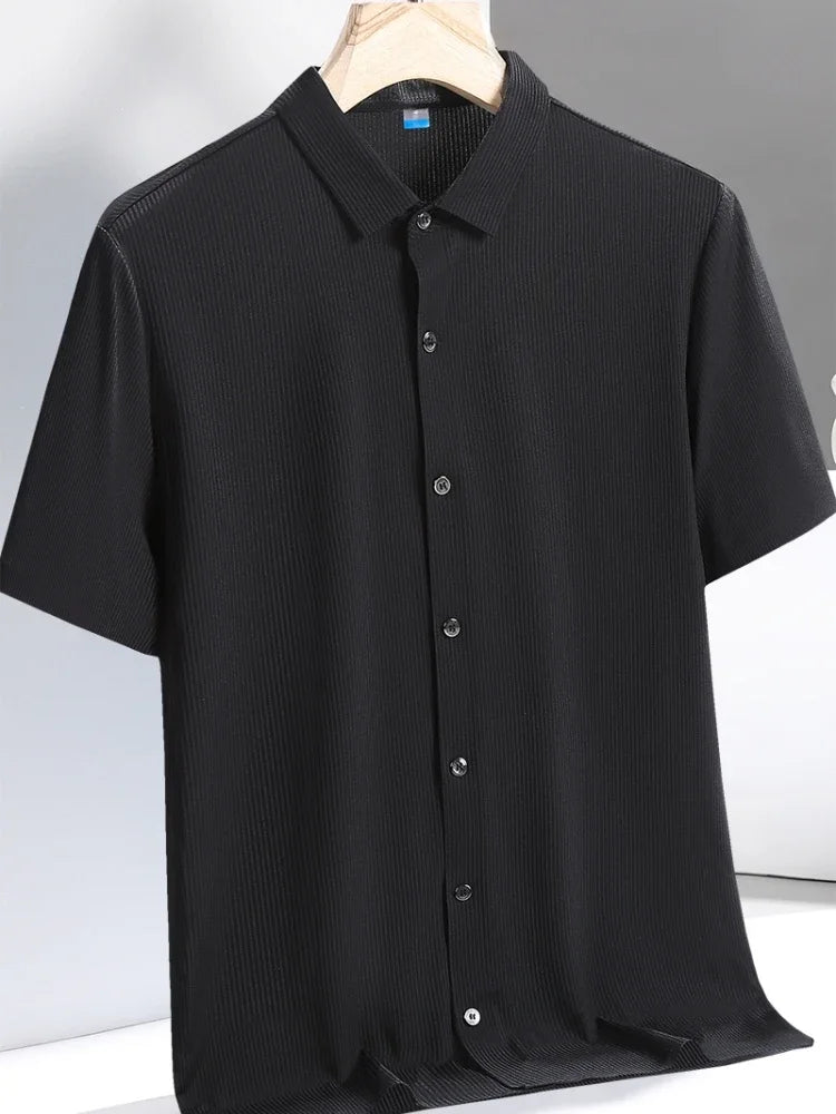 Ice Silk Shirts Man Short Sleeve Top Male Quick Dry Cool Classic Big Size 5XL 6XL 7XL 8XL Large Plus Loose Summer Social Blouse