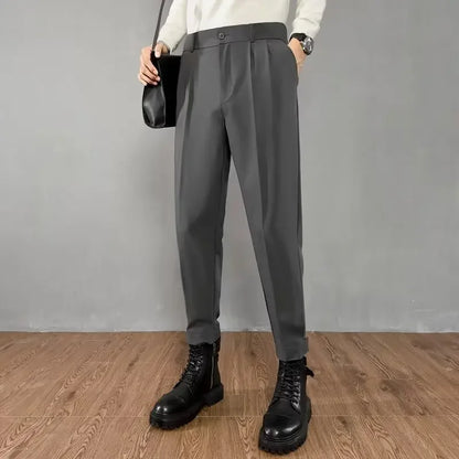 Slim Fit Casual Pants for Men Korean Style Nine-Five Pants Pure Color Versatile Stylish Loose-Fit Trousers for Men