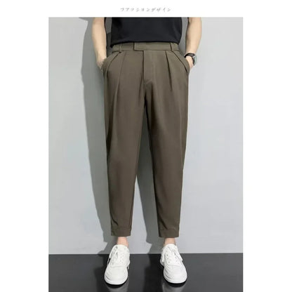 Men's Casual Slim Fit Trousers Nine Points Smooths Your Silhouette Spring Summer Suit Pants Loose Fit Other Material