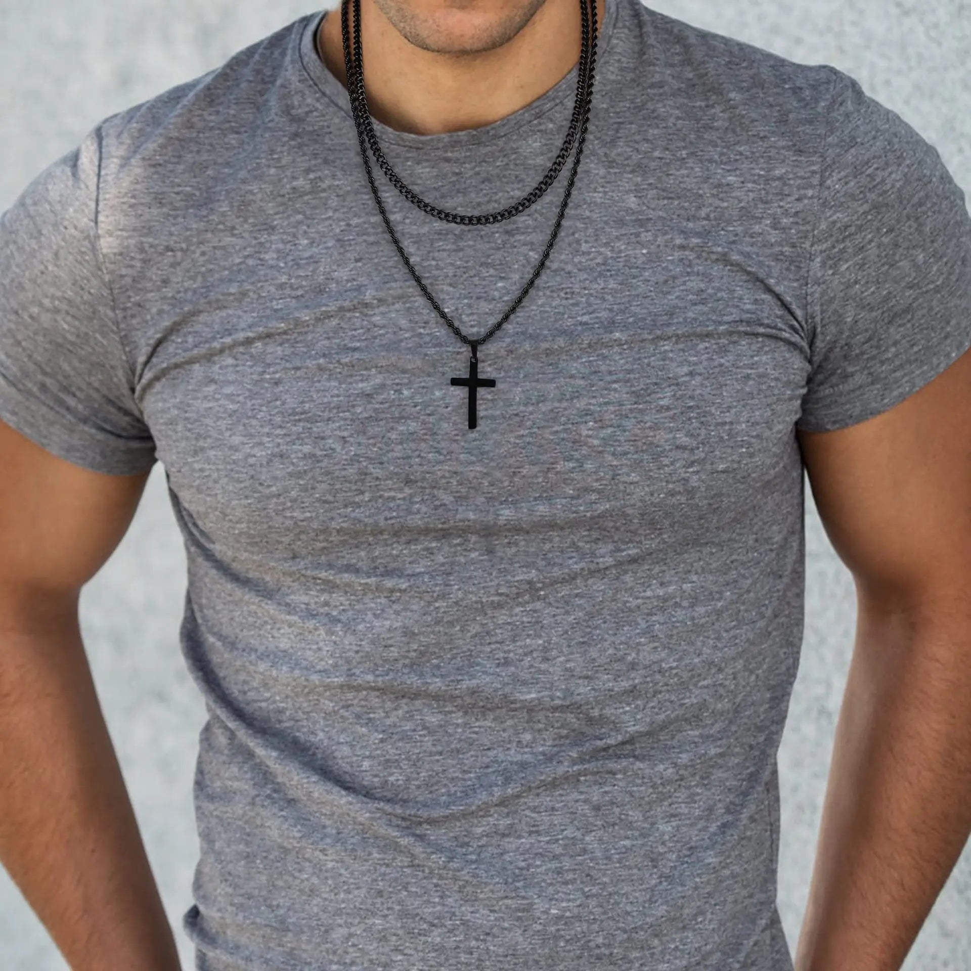 HNSP Stainless Steel Double Chain Cross Necklace Pendant For Men Gift Jewelry Accessory Gold Black Silver Color