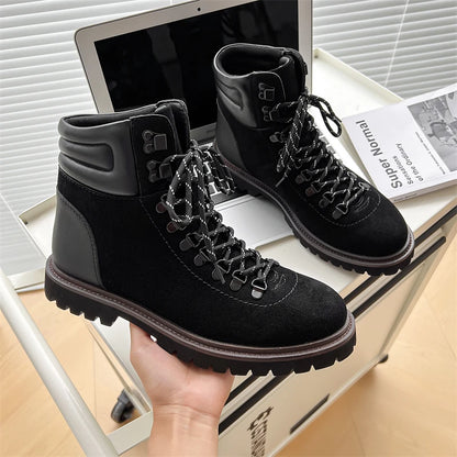 Mens Hiking Boots 2024 Fashion Men's Retro British Style Casual  Lace-Up Comfort Outdoor Trend Men's Platform Motorcycle Boots