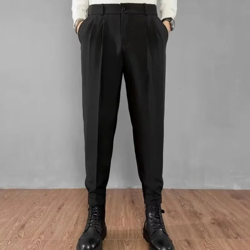 Slim Fit Casual Pants for Men Korean Style Nine-Five Pants Pure Color Versatile Stylish Loose-Fit Trousers for Men