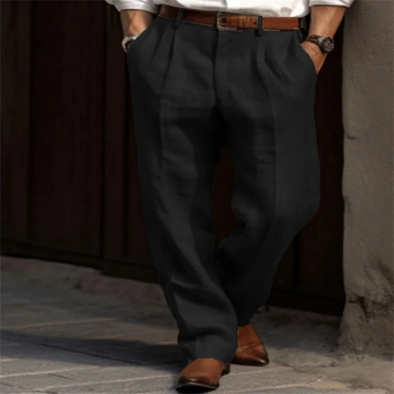 2025 Men's Stand Pocket Casual Linen Pants Solid White Gray Trouser Plus Size 3xl Mens Elegant Fashion Sweatpants Men Streetwear