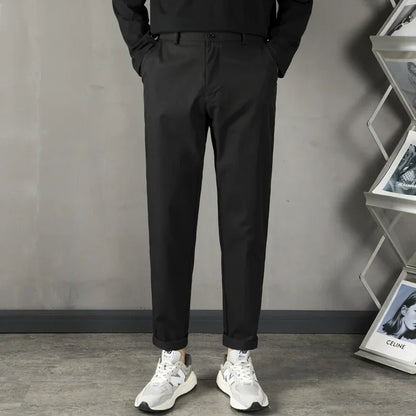 Trendy Casual Slim Fit Men's Black Anti-Wrinkle Straight Leg Pants High-End Feeling Nine Points Long Trousers for Men