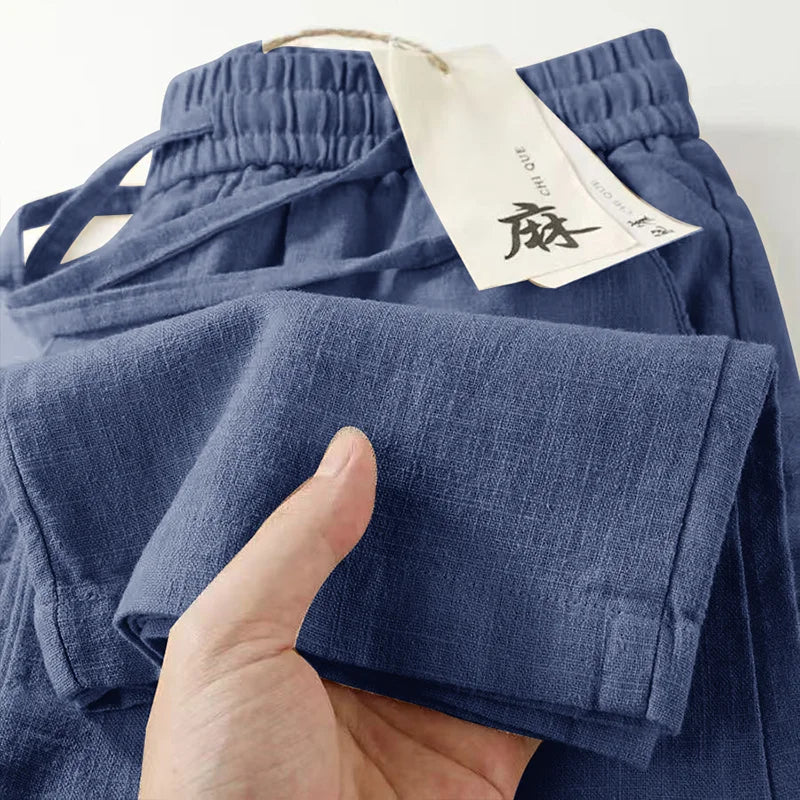 High-End Linen Cotton Men's Summer Thin Wear-Resistant Straight Leg Casual Pants Breathable Comfortable Loose Fit Trousers