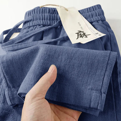 High-End Linen Cotton Men's Summer Thin Wear-Resistant Straight Leg Casual Pants Breathable Comfortable Loose Fit Trousers