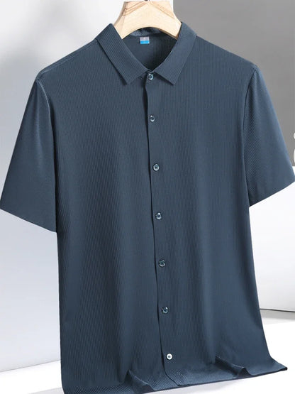 Ice Silk Shirts Man Short Sleeve Top Male Quick Dry Cool Classic Big Size 5XL 6XL 7XL 8XL Large Plus Loose Summer Social Blouse