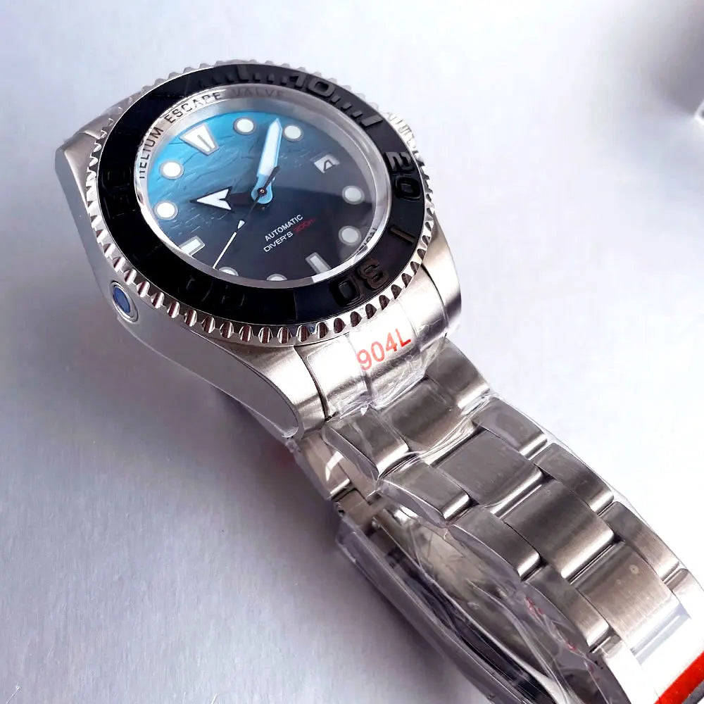 Tandorio 43mm NH35A Men Automatic Watch Blue Sea Dial Sapphire Glass Deep Swimming Watches 10ATM Waterproof Steel Bracelet