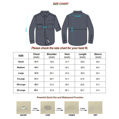 Men's UPF 50+ Long Sleeve Fishing Shirts Sun Protection Breathable Hiking Work Shirt Casual Button Down Shirt with Zipper Pocket