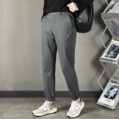 Trendy Casual Slim Fit Men's Black Anti-Wrinkle Straight Leg Pants High-End Feeling Nine Points Long Trousers for Men