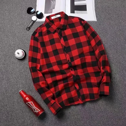 Trendy Black White Plaid Shirt Men's Korean Style Loose Fit Casual Long Sleeve Top Jacket For Summer Autumn