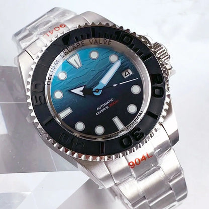 Tandorio 43mm NH35A Men Automatic Watch Blue Sea Dial Sapphire Glass Deep Swimming Watches 10ATM Waterproof Steel Bracelet