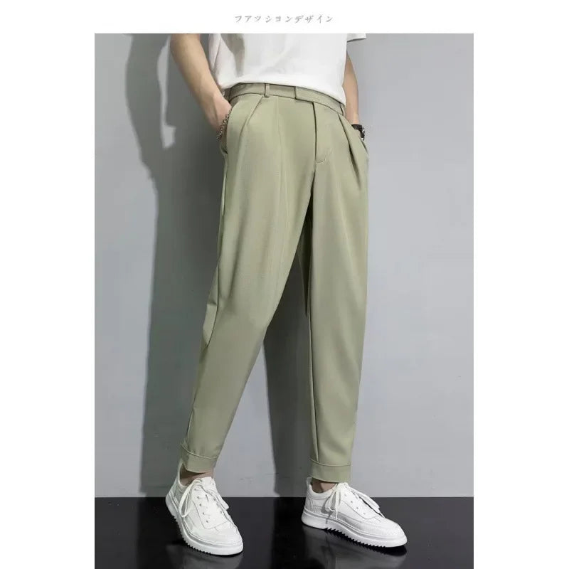 Men's Casual Slim Fit Trousers Nine Points Smooths Your Silhouette Spring Summer Suit Pants Loose Fit Other Material