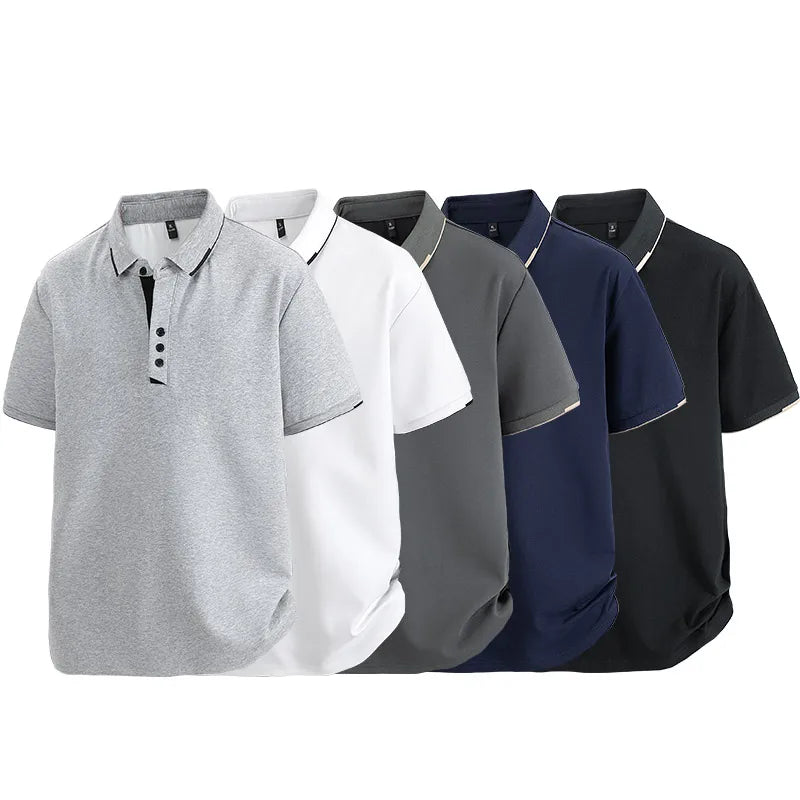 Plus Size 7XL 8XL Summer Elegant T Shirt Men Short Sleeve Turn Down Collar 95% Cotton Soft Solid Color Tops Tee Men T-shirt