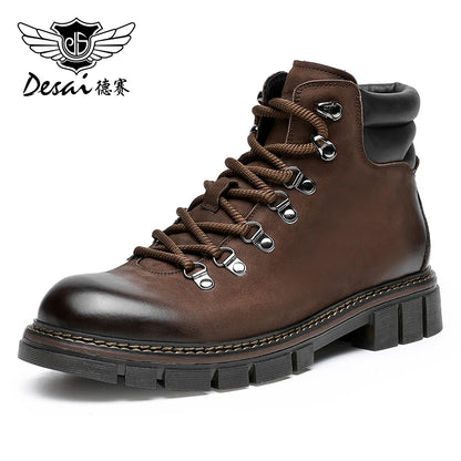 Desai Brand Men Boots Winter Cowboy Full Grain Genuine Leather Men Shoes Casual Work Fashion High Quality Gifts