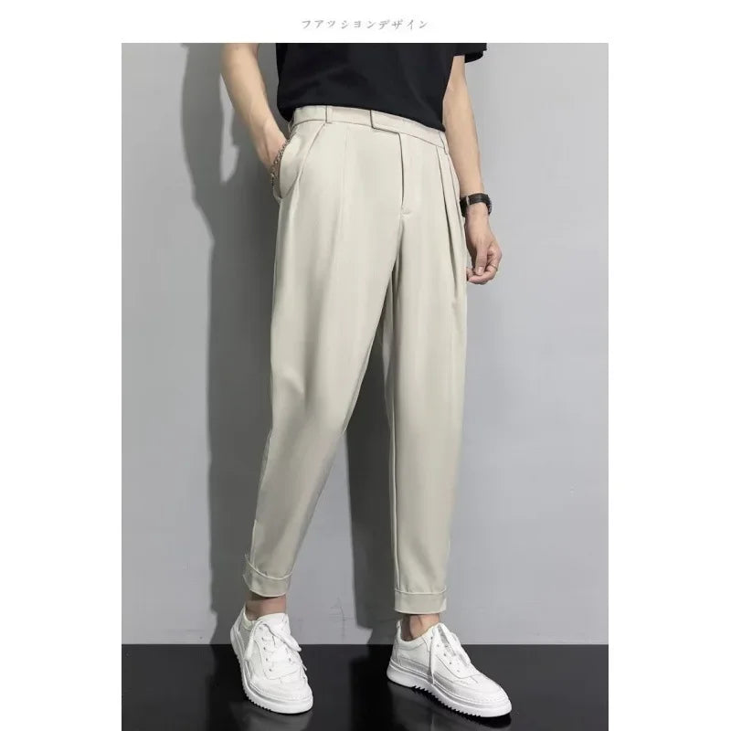 Men's Casual Slim Fit Trousers Nine Points Smooths Your Silhouette Spring Summer Suit Pants Loose Fit Other Material