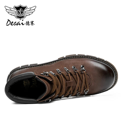 Desai Brand Men Boots Winter Cowboy Full Grain Genuine Leather Men Shoes Casual Work Fashion High Quality Gifts