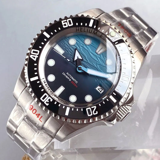 Tandorio 43mm NH35A Men Automatic Watch Blue Sea Dial Sapphire Glass Deep Swimming Watches 10ATM Waterproof Steel Bracelet