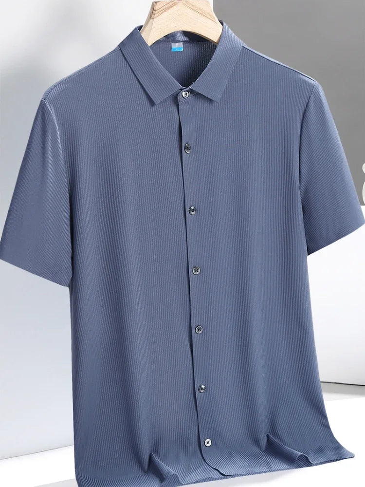 Ice Silk Shirts Man Short Sleeve Top Male Quick Dry Cool Classic Big Size 5XL 6XL 7XL 8XL Large Plus Loose Summer Social Blouse