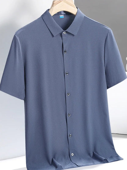 Ice Silk Shirts Man Short Sleeve Top Male Quick Dry Cool Classic Big Size 5XL 6XL 7XL 8XL Large Plus Loose Summer Social Blouse