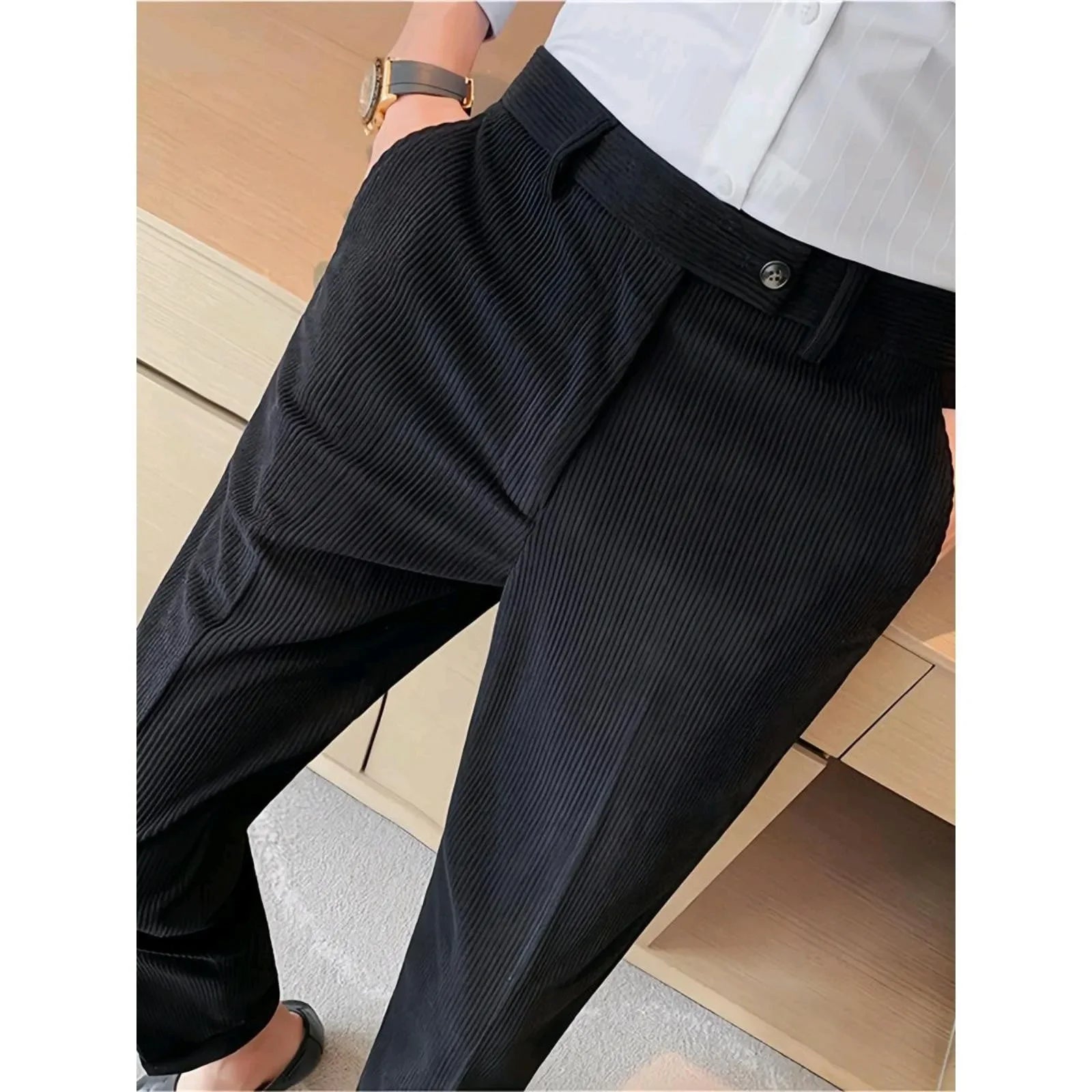 Thickened Corduroy Men's Formal Trousers Winter Business Style Casual Pants Slim Fit British Style Small Footed Pants