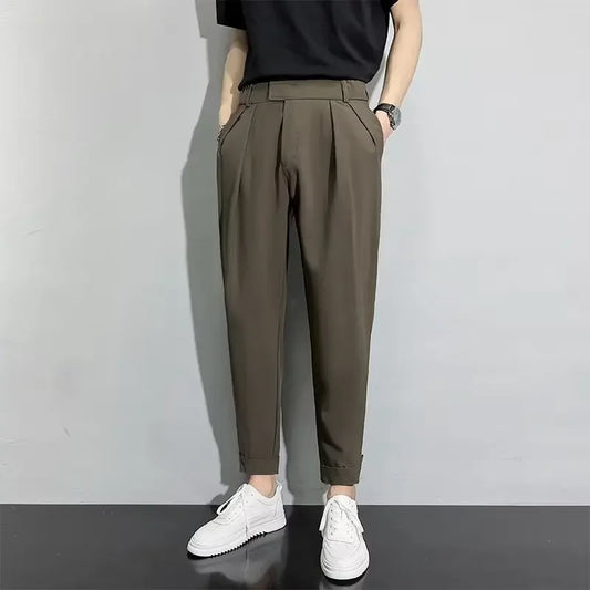 Men's Casual Slim Fit Trousers Nine Points Smooths Your Silhouette Spring Summer Suit Pants Loose Fit Other Material