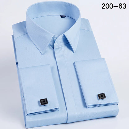 Men's French-style cufflink shirt, slim fit, suitable for business formal wear. A striped and fashionable men's top for white-co
