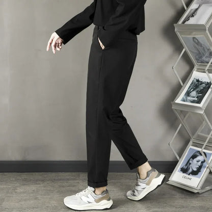 Trendy Casual Slim Fit Men's Black Anti-Wrinkle Straight Leg Pants High-End Feeling Nine Points Long Trousers for Men