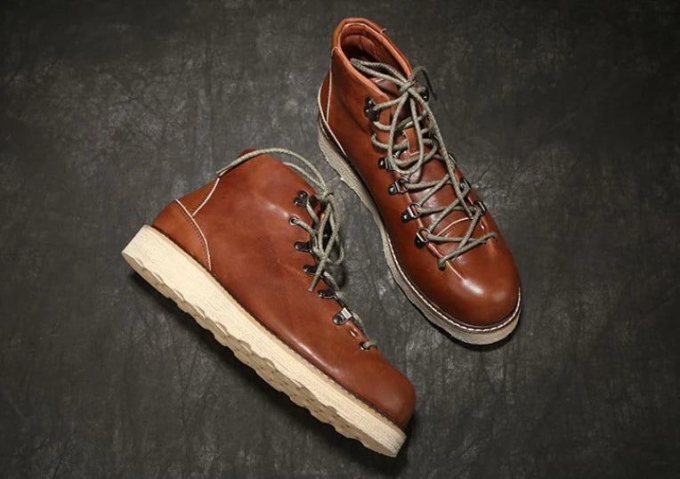 Men's Cowhide Thick-soled Boots Ankle Boots Male Casual Lace Up Boots Retro British Outdoor Tooling Shoes