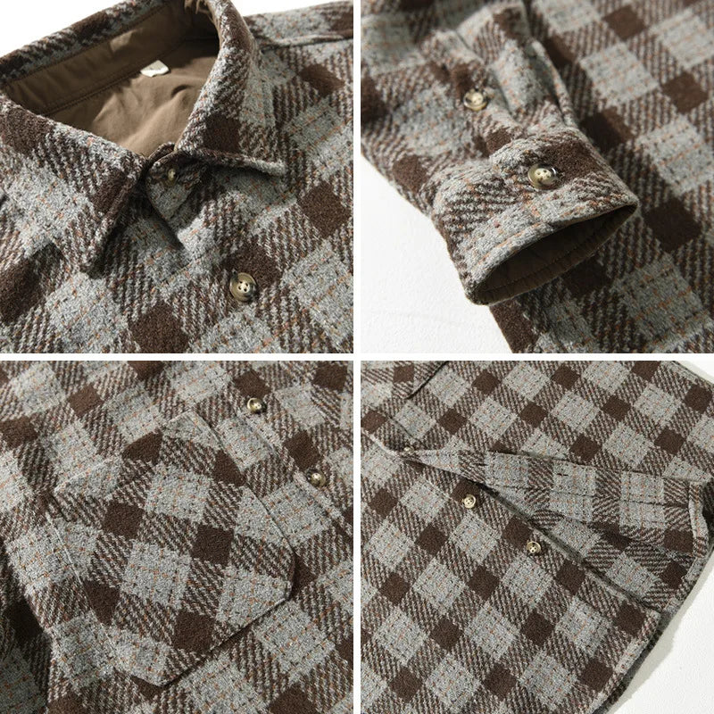 T735 Vintage Plaided Shirt Men's Winter Fall Fashion Dual Pocket Long Sleeve Loose Casual Lapel Blouse Teens Premium Daily Coats