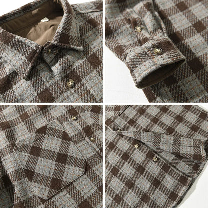 T735 Vintage Plaided Shirt Men's Winter Fall Fashion Dual Pocket Long Sleeve Loose Casual Lapel Blouse Teens Premium Daily Coats