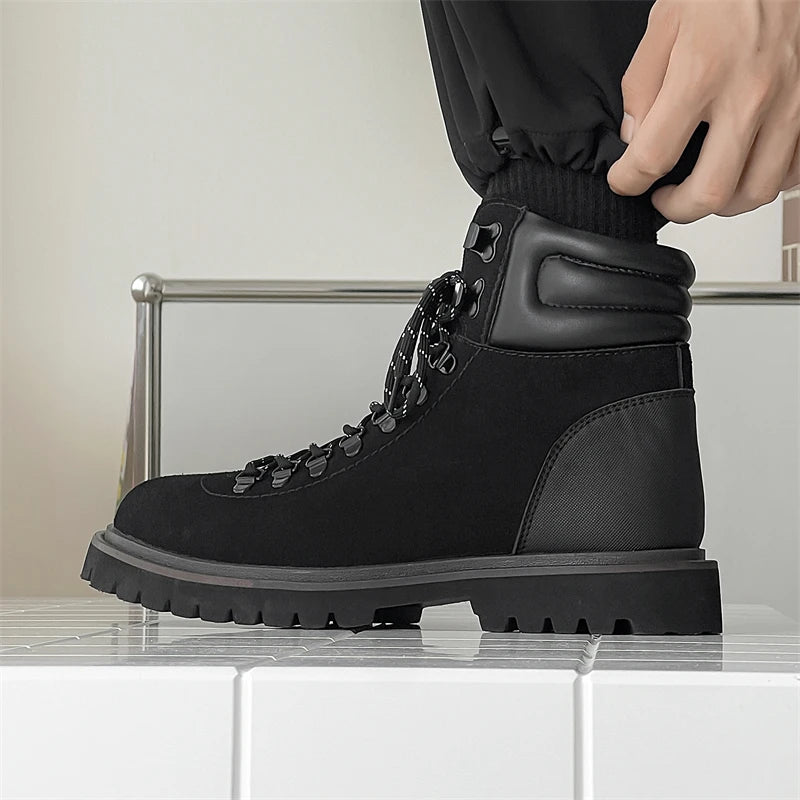 Mens Hiking Boots 2024 Fashion Men's Retro British Style Casual  Lace-Up Comfort Outdoor Trend Men's Platform Motorcycle Boots