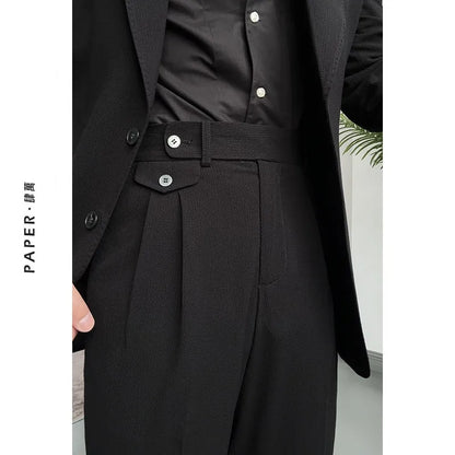 High-grade straight-leg mid-high waist trousers casual business slim-fit trousers seersucker pants for men