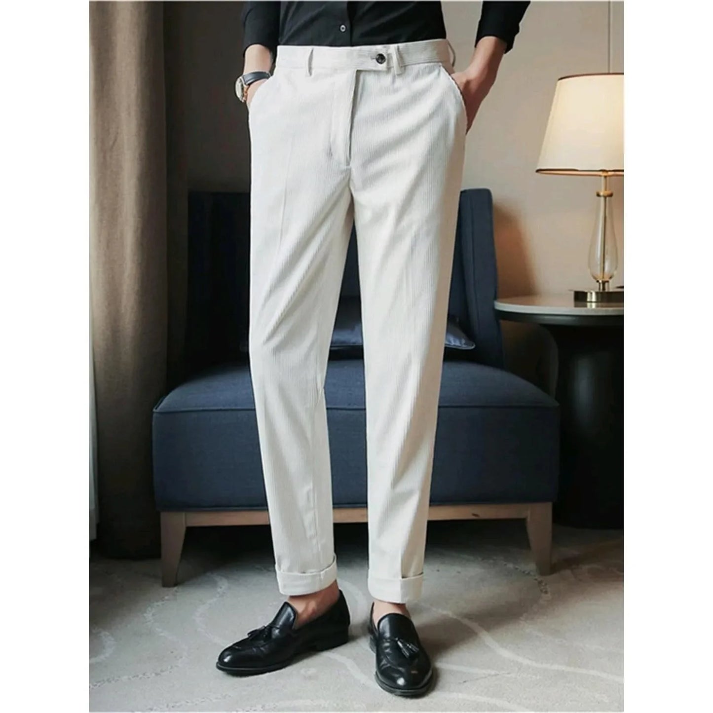 Thickened Corduroy Men's Formal Trousers Winter Business Style Casual Pants Slim Fit British Style Small Footed Pants